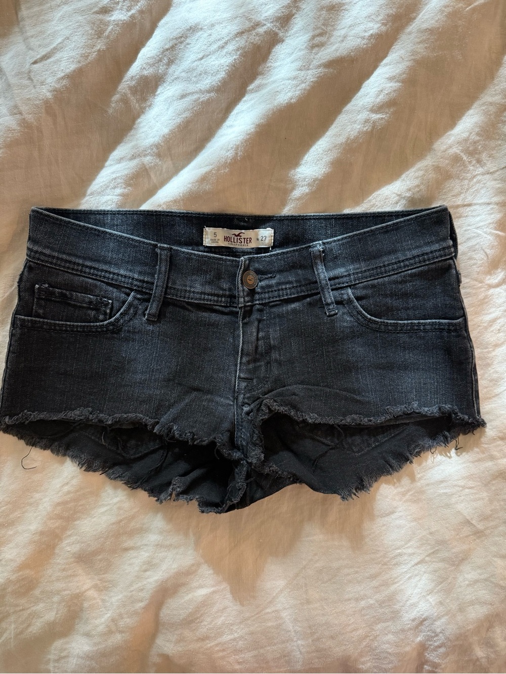 Hollister Women's Black Frayed Denim Cutoff Shorts